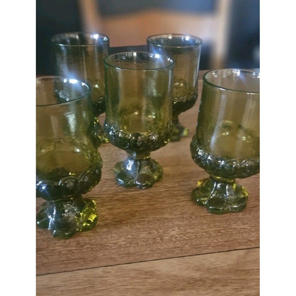 Vintage Tiffin Franciscan Madeira Goblets Set Of 5 Citron Green Glass